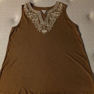 J. Jill Brown Sleeveless Tank Top with Cream Trim